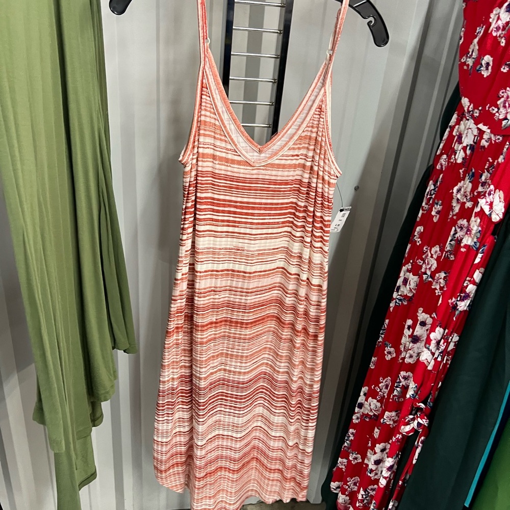Ambrielle Coral and White Striped Above The Knee Dress